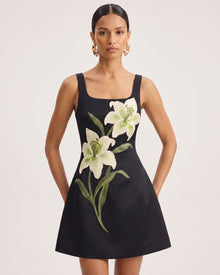 Lily Floral Print Sleeveless A-Line Mini Dress - Black