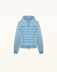 Military Button Hooded Zip - Baby Blue