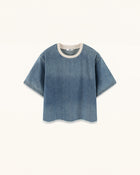 Contrast Rib Denim Cropped Tee - Washed Blue