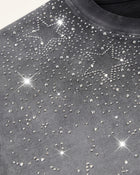 Cosmic Starburst Rhinestone Tee - Washed Grey