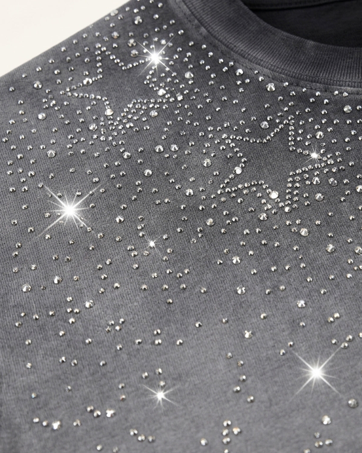 Cosmic Starburst Rhinestone Tee - Washed Grey