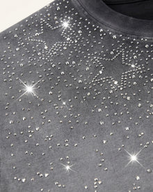 Cosmic Starburst Rhinestone Tee - Washed Grey