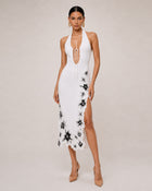 Flower Embroidered Cutout Halter Midi Dress - White