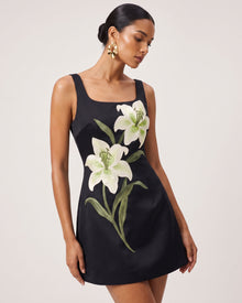 Lily Floral Print Sleeveless A-Line Mini Dress - Black