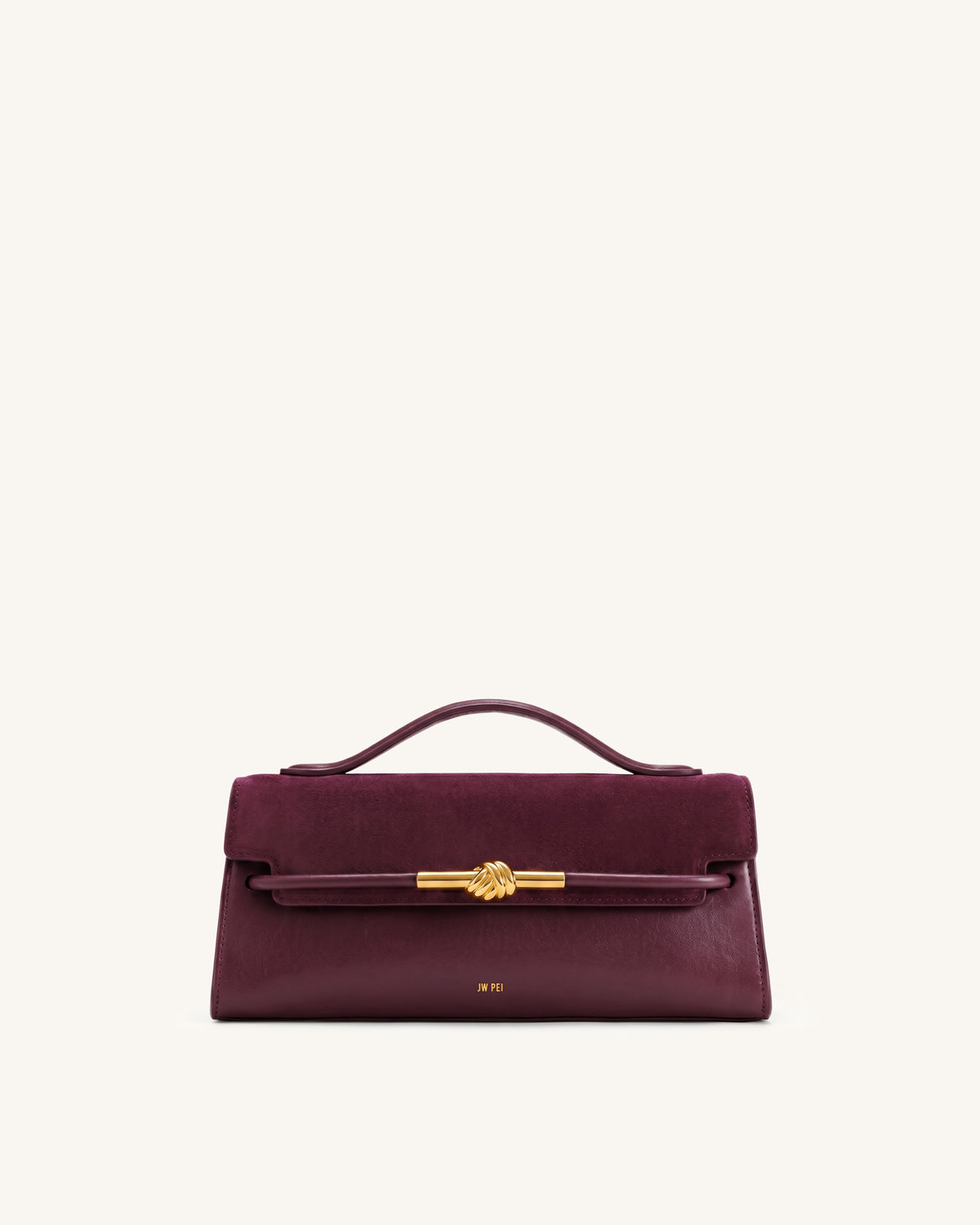 Lena Faux Suede Metal Rope Knot Top Handle Bag - Burgundy
