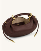 Ellie Metal Ring Embellished Crescent Top Handle Bag - Dark Brown