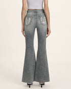 Seraphic Crystal Back Wing Bell Bottom Jeans - Smoke and Mirrors