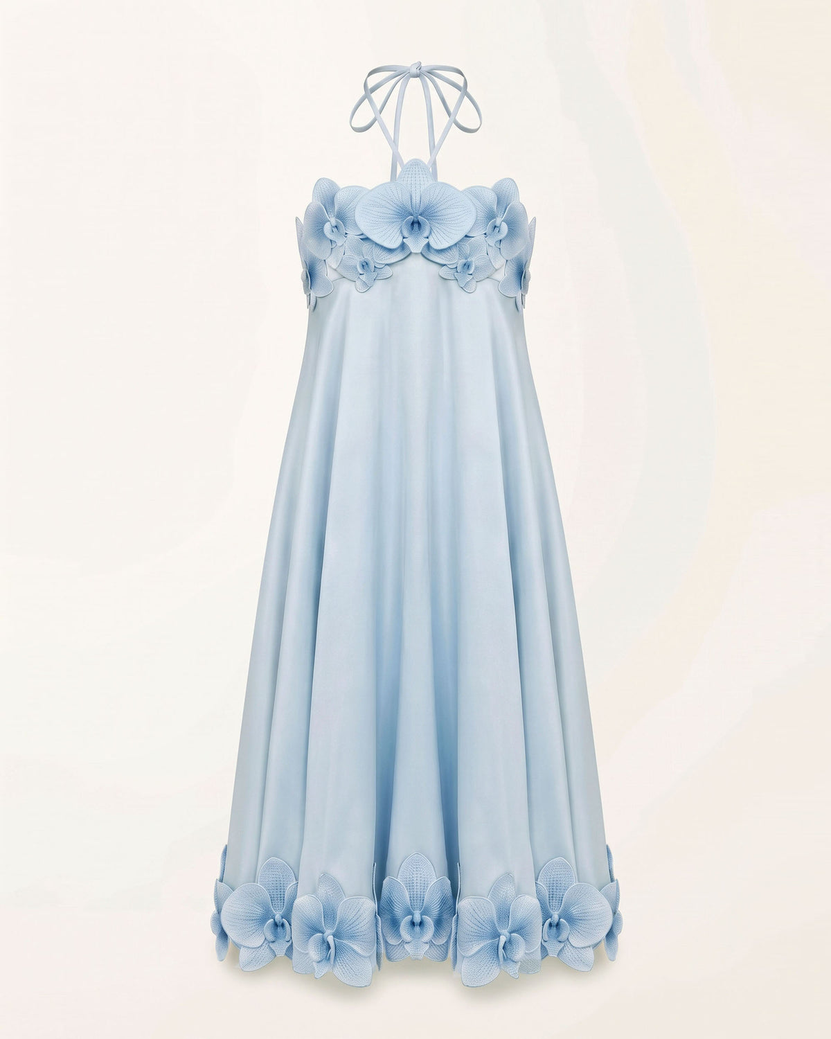 Orchid Embroidered Halter Midi Dress -Light Blue