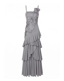 Orchid Embroidered Ruffled One-Shoulder Maxi Dress - Lavender Gray