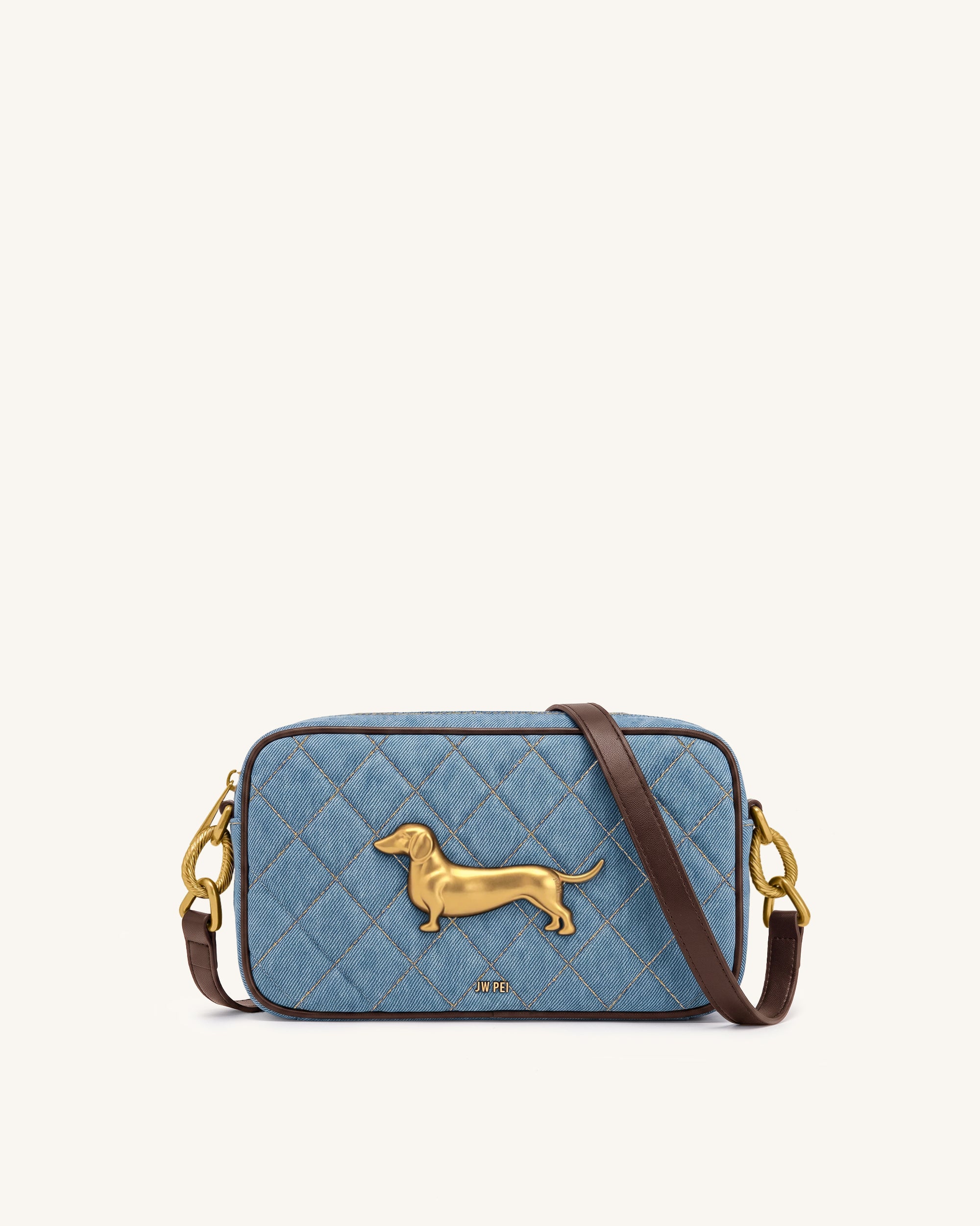 Riley Dachshund Quilted Shoulder Bag - Light Blue Denim