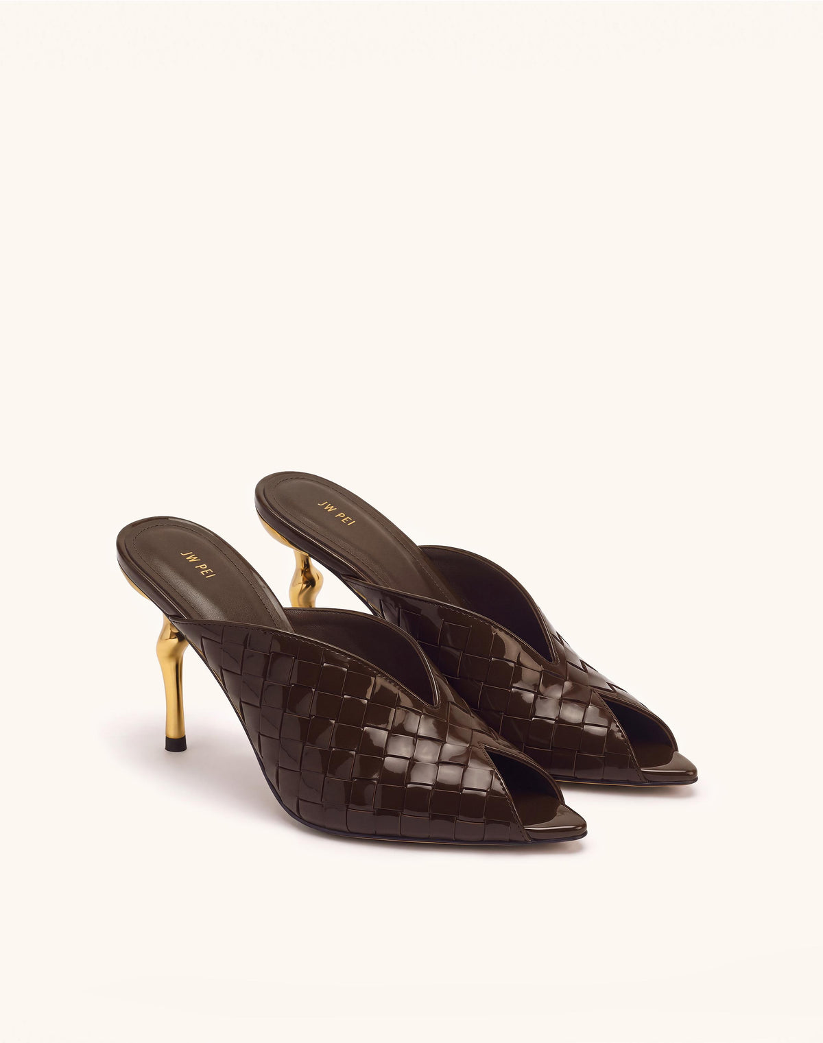 Ellie Woven Patent Mules - Dark Brown