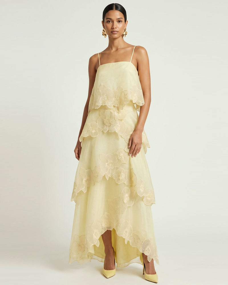 Orchid Embroidered Layered Maxi Dress - Light Yellow