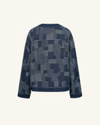 The Zen Sashiko Patchwork Frog Button Cardigan - Mosaic Blue