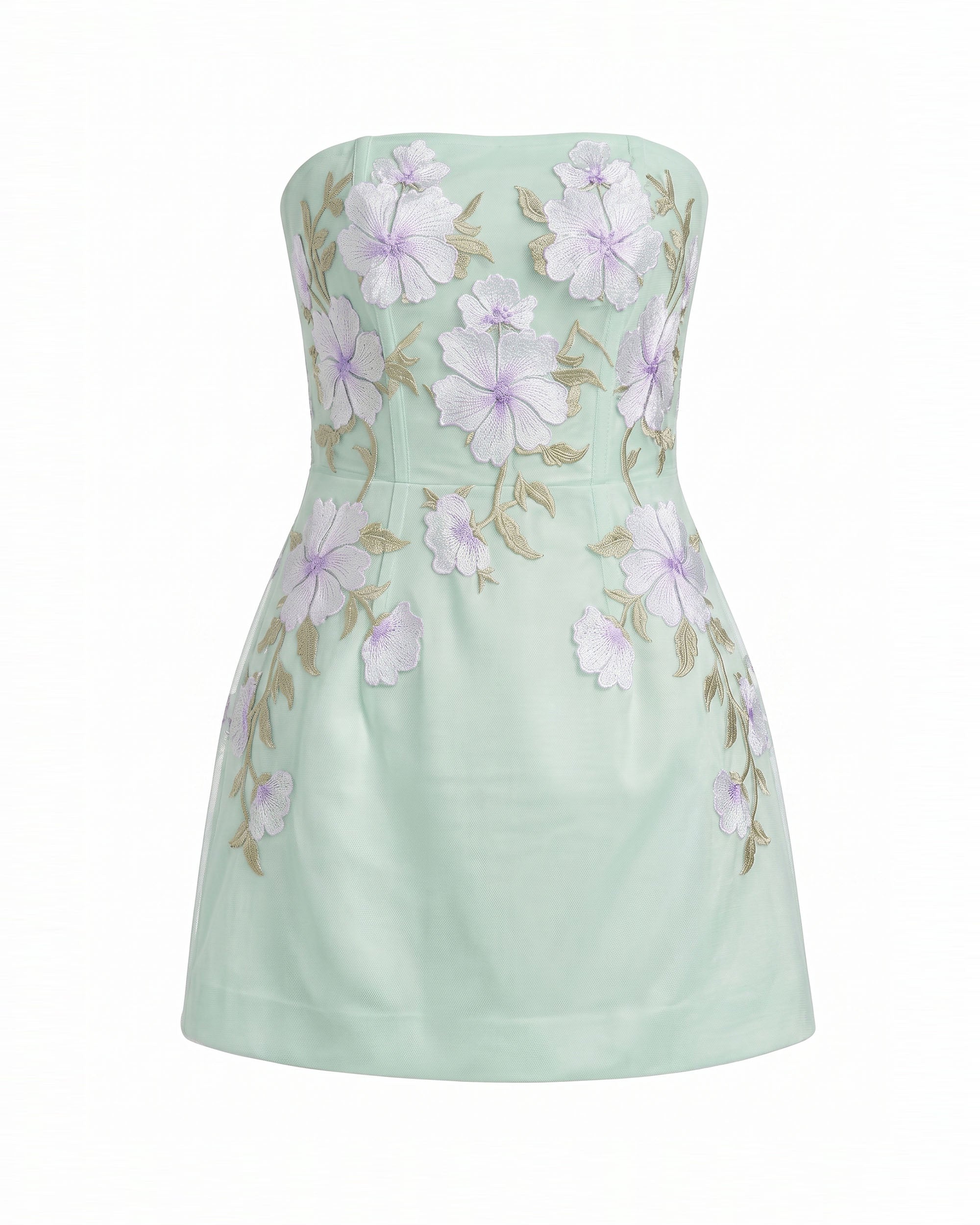 Floral Embroidered Strapless Corset Mini Dress - Mint Green