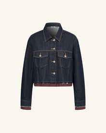 The Preppy Checkered Hem Frayed Jacket - Raw Denim