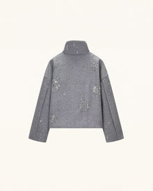 Embellished High Neck Jacket - Gray