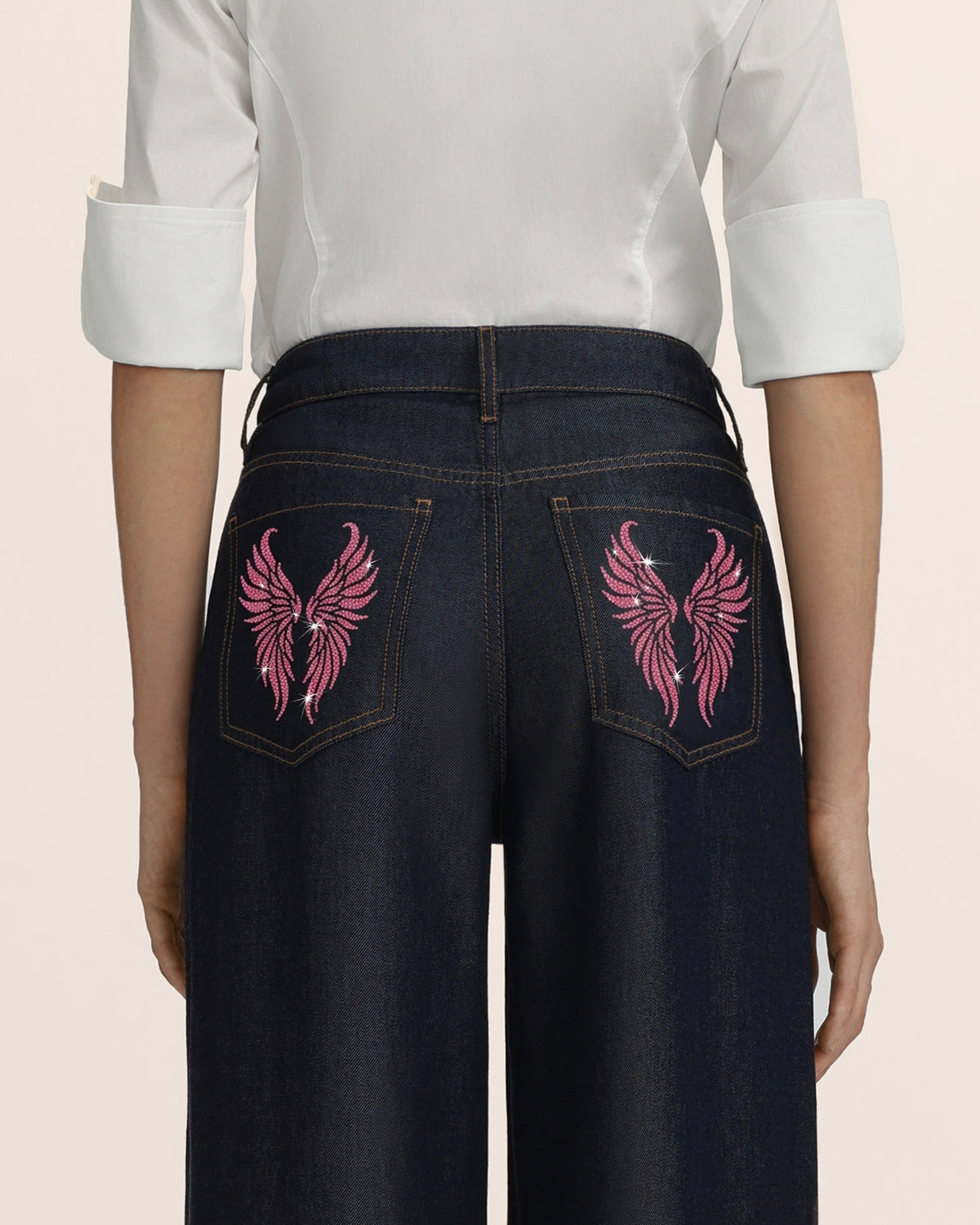 Seraphic Pink Crystal Back Wing  Jeans - Deep Thoughts Only