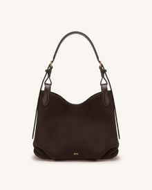Velora Faux Suede Slouchy Shoulder Bag - Dark Brown