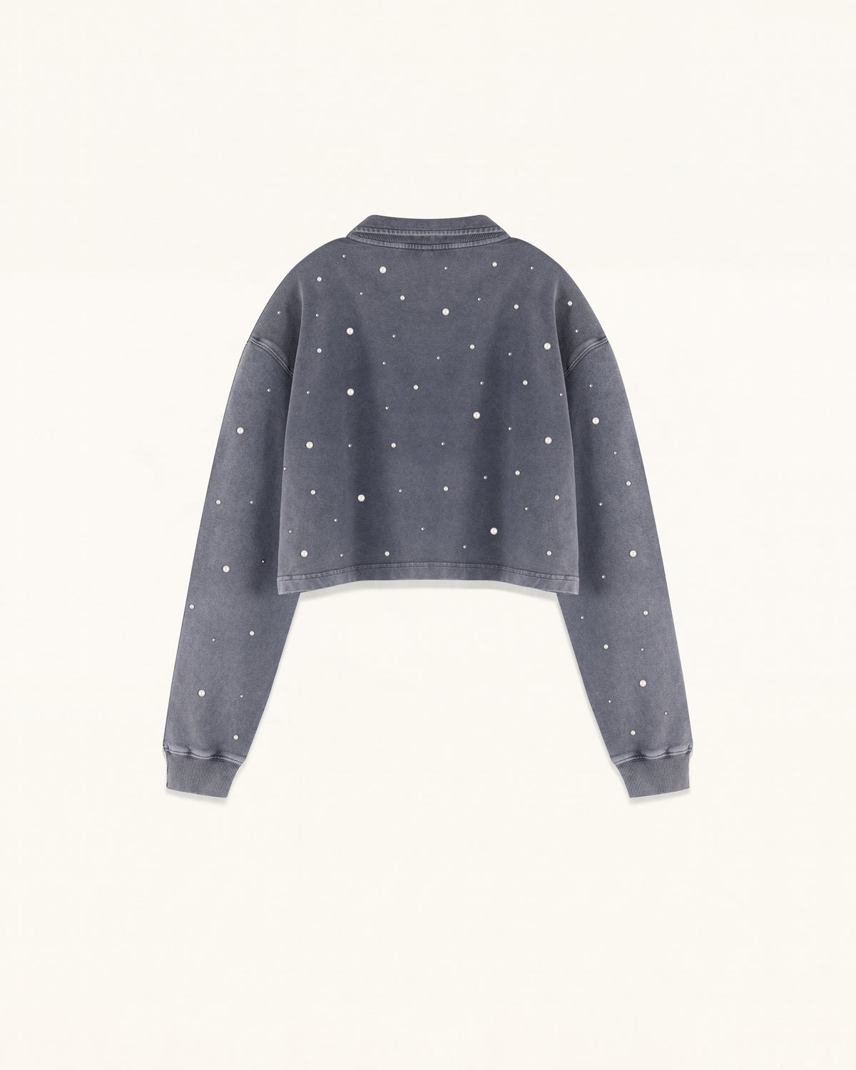 Scattered Pearl Rhinestone Cropped Sweatshirt - Washed Slate