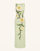 Lily Floral Print Sleeveless Column Maxi Dress - Pistachio Green