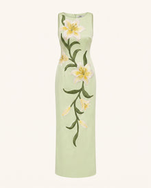 Lily Floral Print Sleeveless Column Maxi Dress - Pistachio Green
