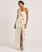 Orchid Embellished Cutout Slit Maxi Dress - Cream-colored