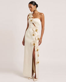 Orchid Embellished Cutout Slit Maxi Dress - Cream-colored