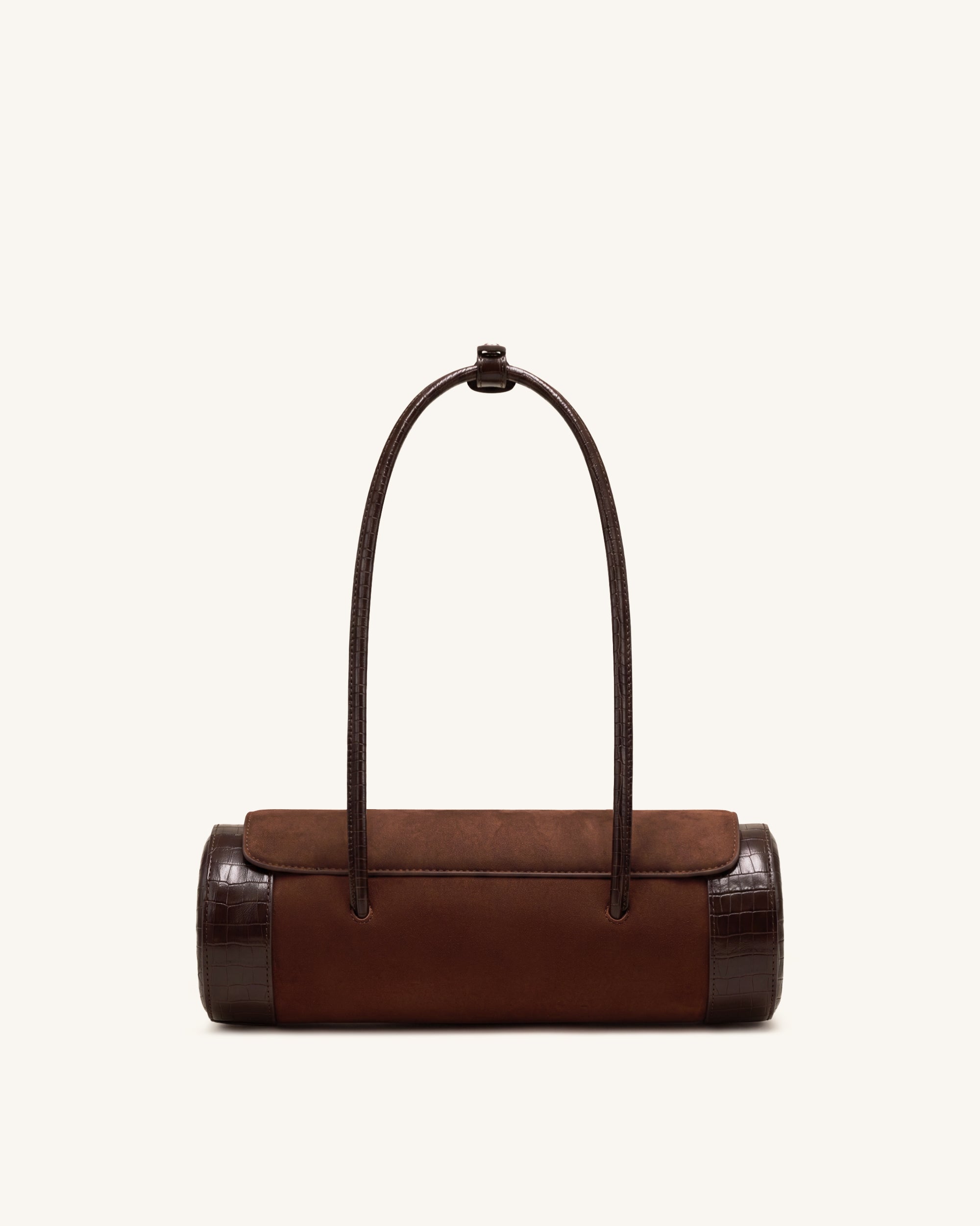 Maelis Faux Suede Croc-Trim Barrel Bag - Dark Brown