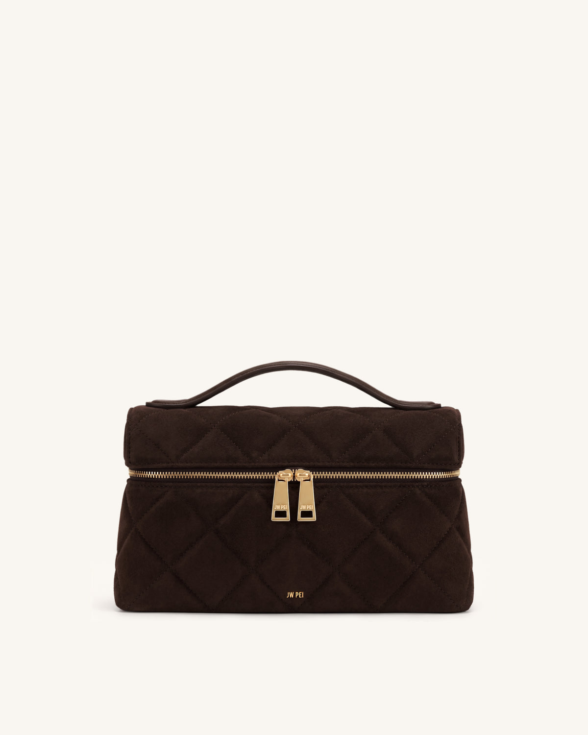 Thea Faux Suede Quilted Top Handle Bag - Dark Coffee Brown