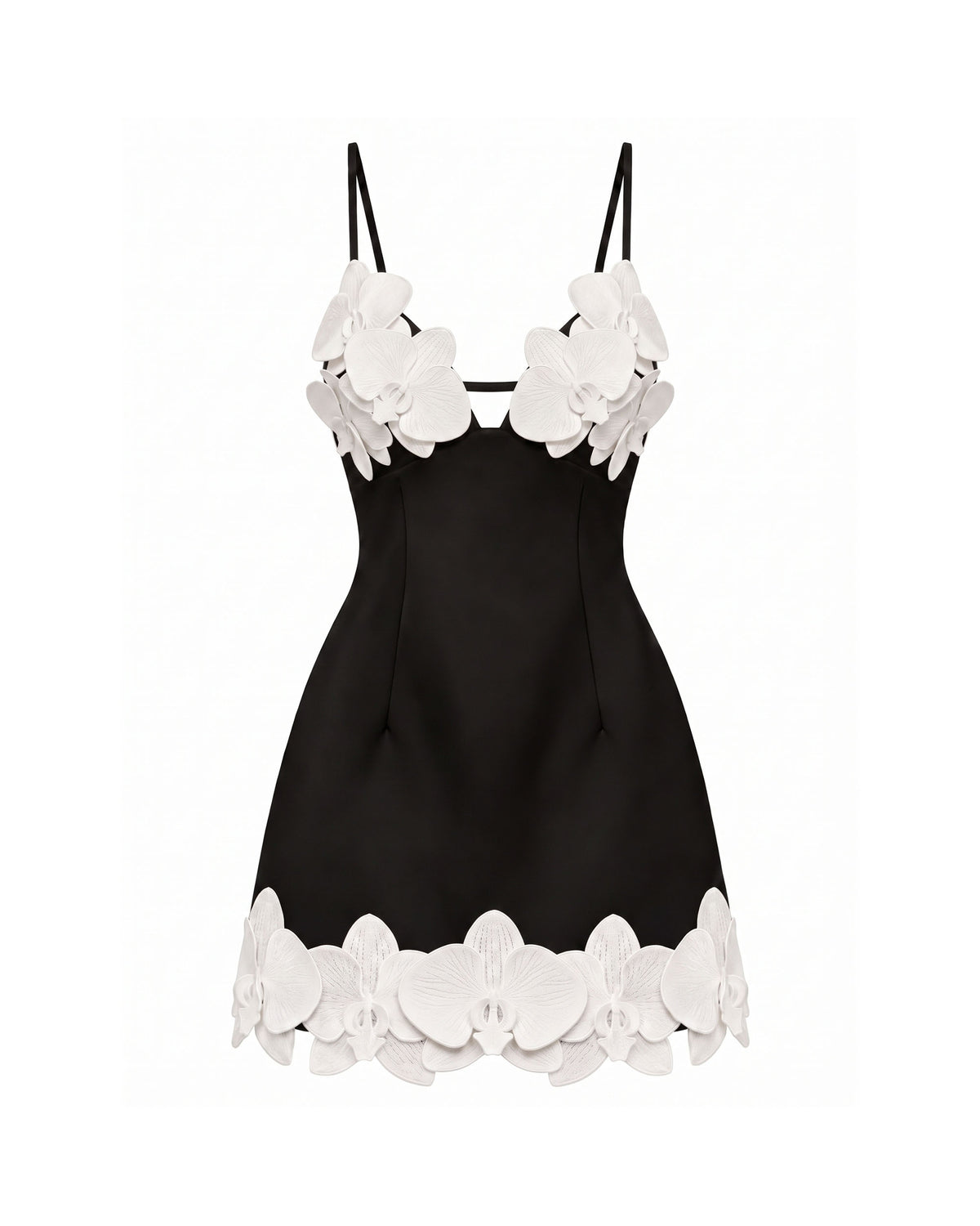 Orchid Embroidered Spaghetti Strap Mini Dress - Black