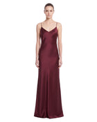 Floral Embellished Open-Back Satin Maxi Dress - Burgundy