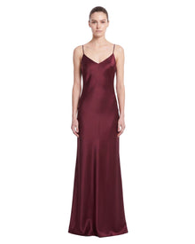Floral Embellished Open-Back Satin Maxi Dress - Burgundy
