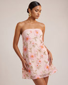 Floral Embroidered Strapless Mini Dress - Blush Pink