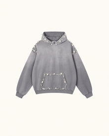 The Opulent Off-White Pearl Trim Hoodie - Washed Grey