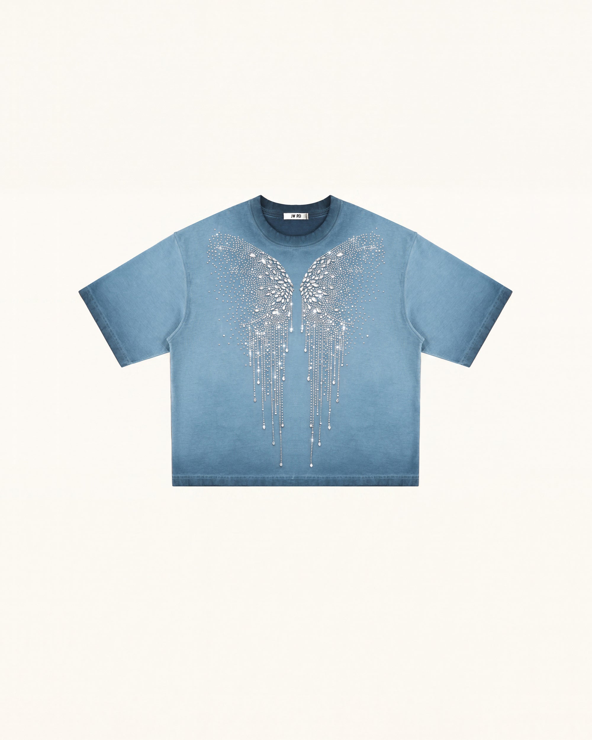 The Angelic Dripping Crystal Wings Tee - Acid Blue