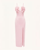 3D Floral Slit Maxi Dress - Blush Pink