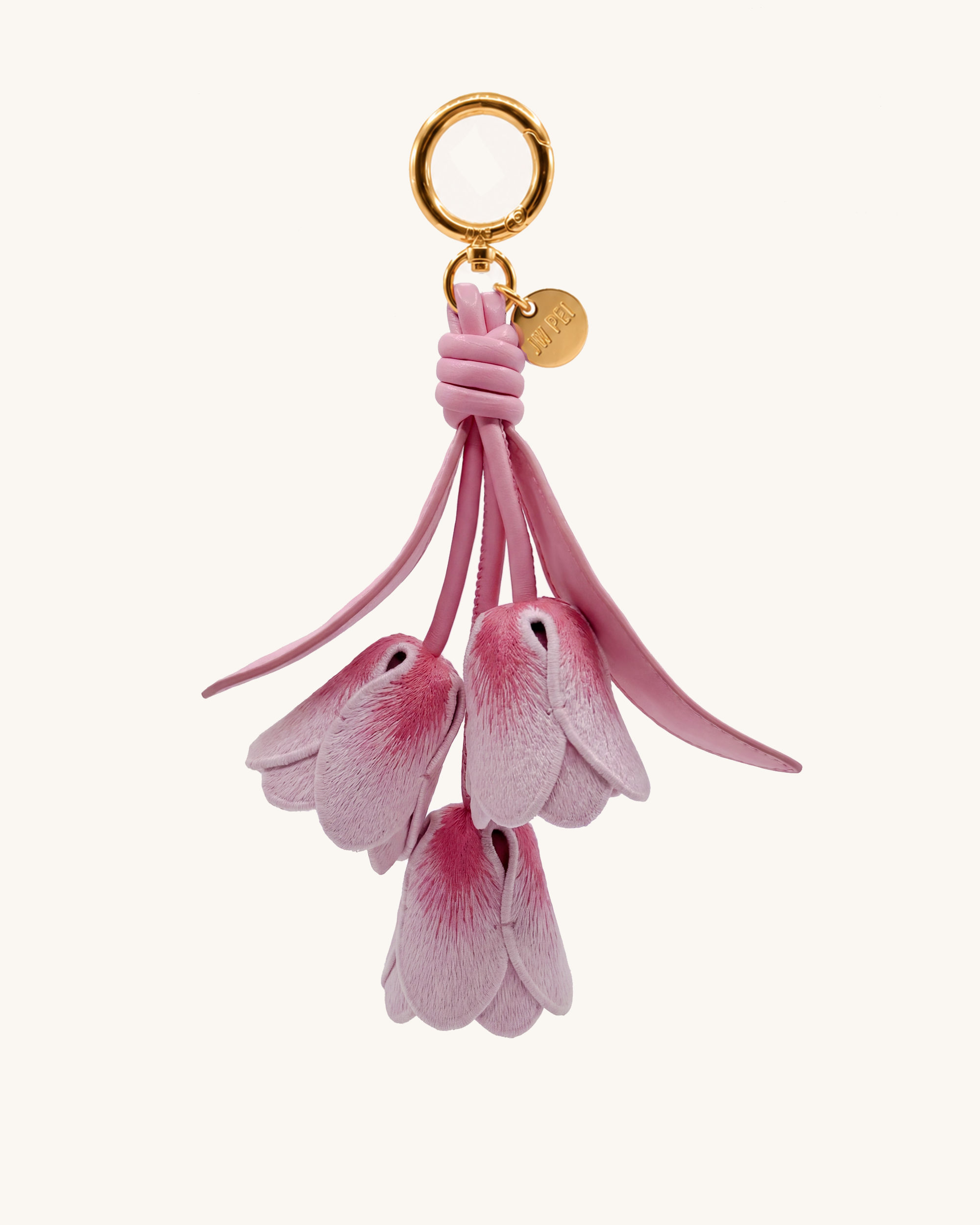 3D Embroidered Tulip Bag Charm - Gradient Pink