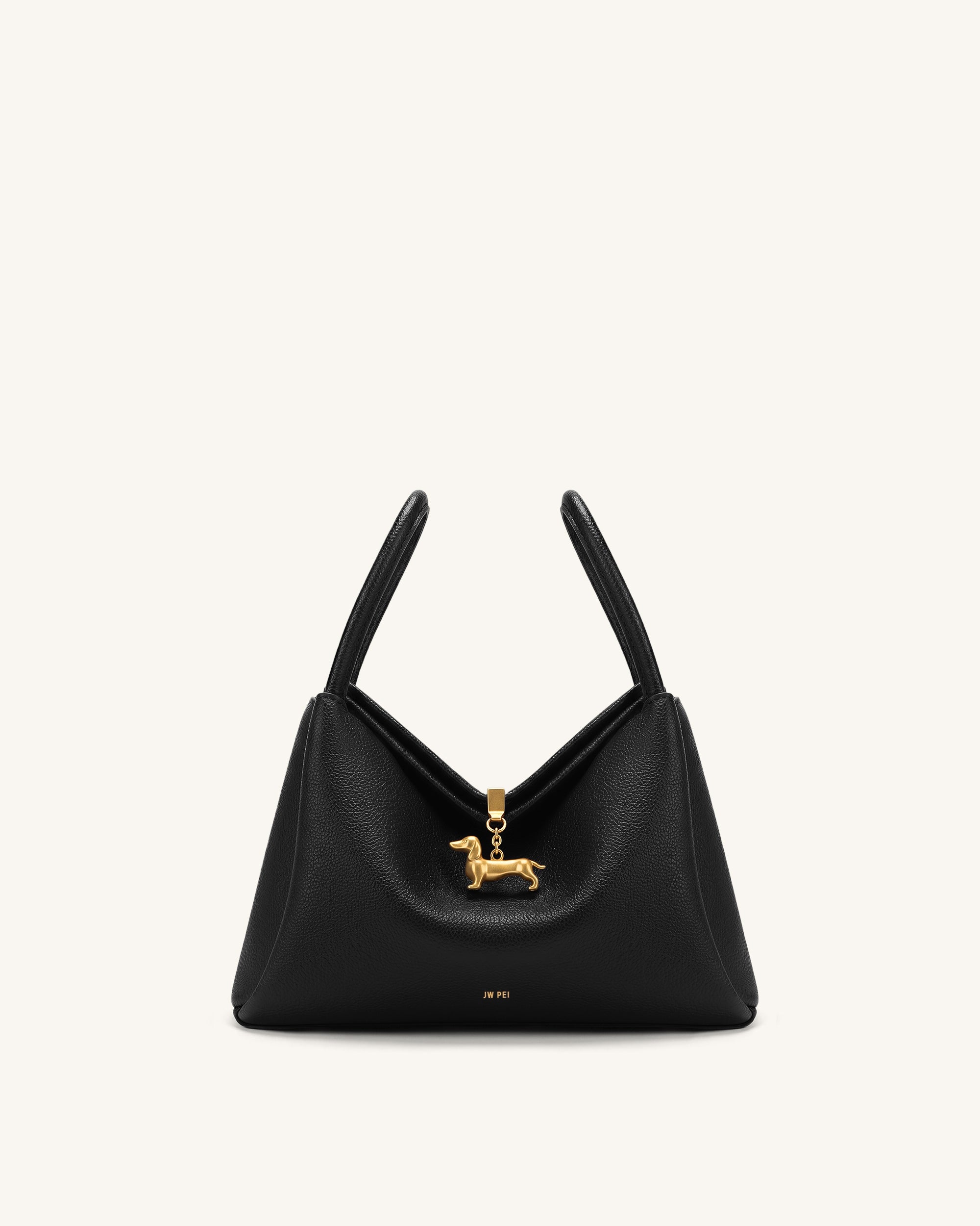 Maelle Dachshund Charm Double Handle Bag - Black