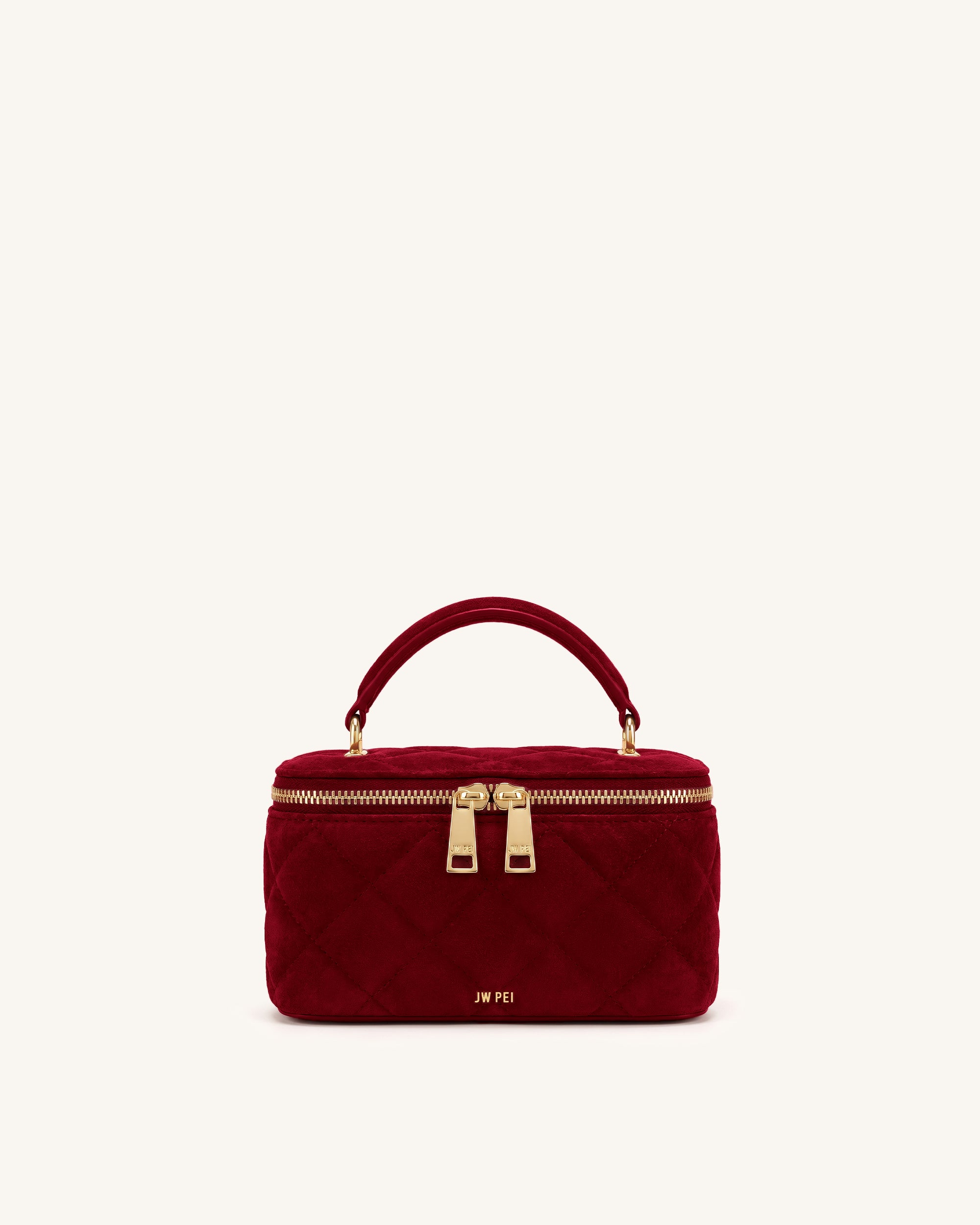 Vivienne Faux Suede Quilted Vanity Top Handle Bag - Berry Red