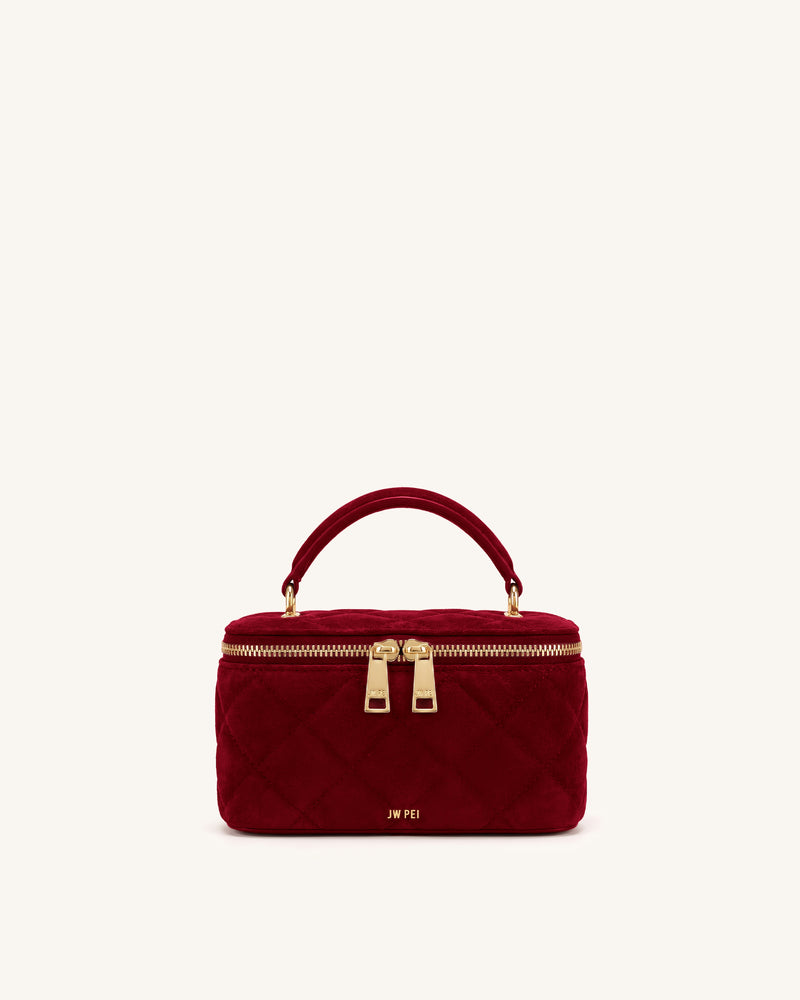 Vivienne Faux Suede Quilted Vanity Top Handle Bag - Berry Red
