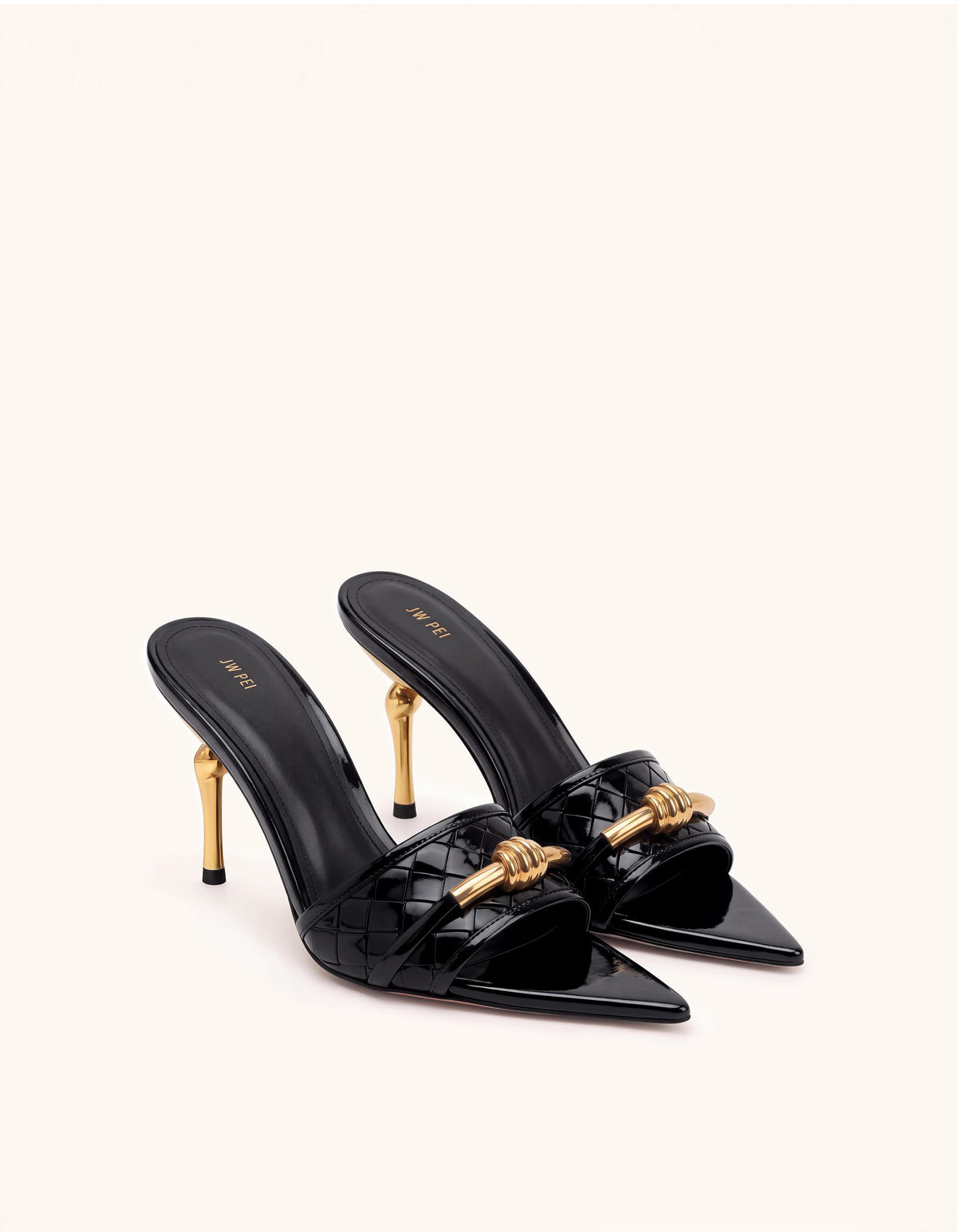 Lena Metal Rope Knot Woven Open Toe Sandals - Black