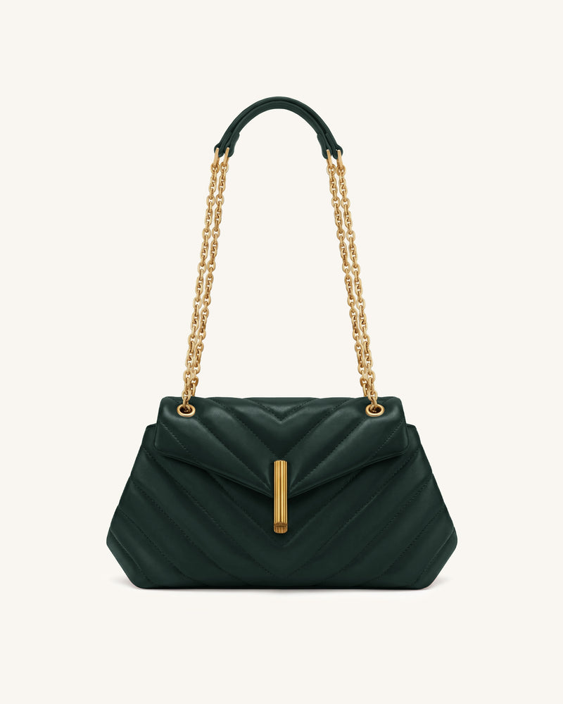 Valerie Quilted Chain Flap Shoulder Bag - Dark Ink Green