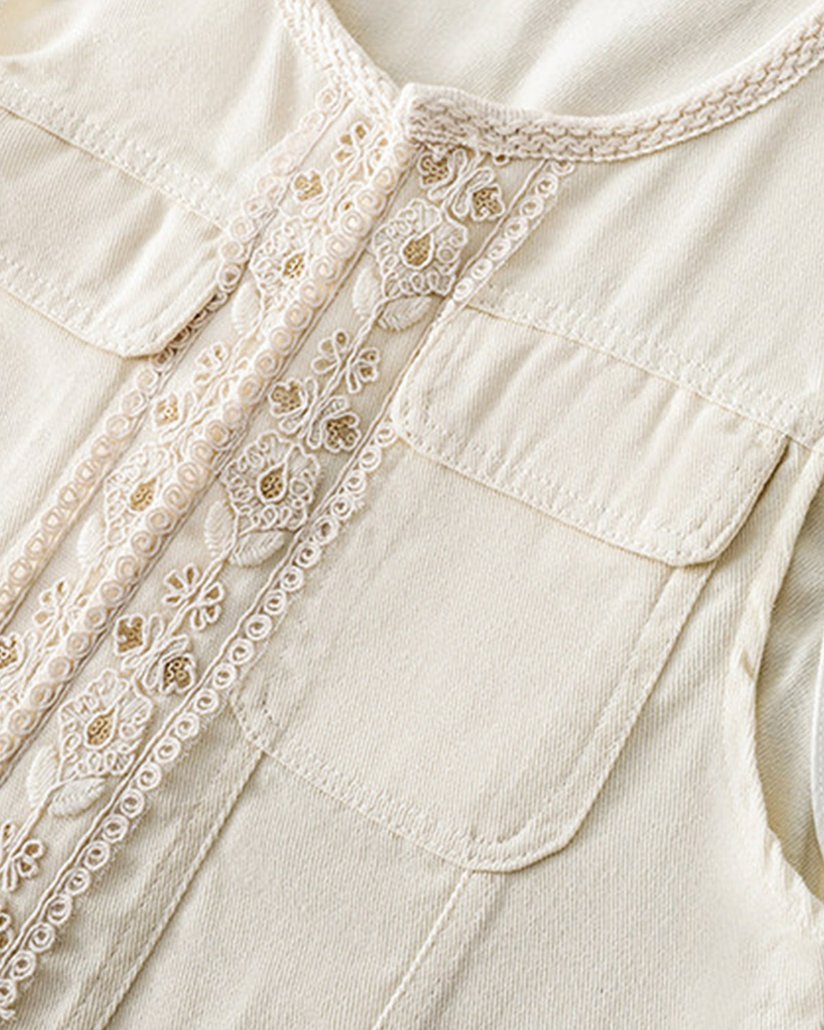 Enchanted Floral Braided Denim Vest - Cream White