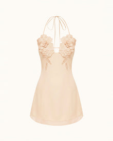 Flower Embroidered Mini Dress - Light Pinkish Flesh Color