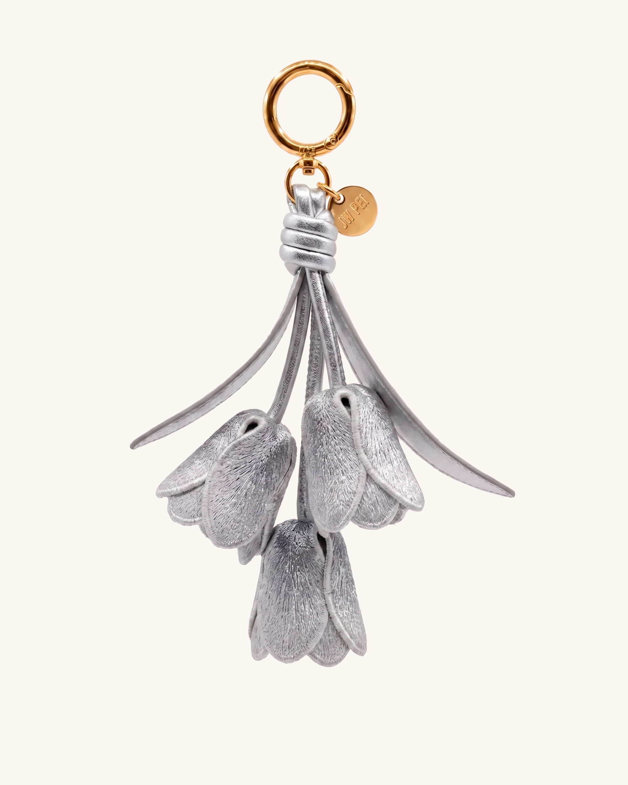 3D Embroidered Tulip Bag Charm - Silver