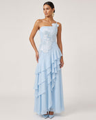 Orchid Embroidered Strapless Layered Maxi Dress - Light Blue