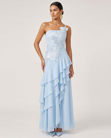 Orchid Embroidered Strapless Layered Maxi Dress - Light Blue