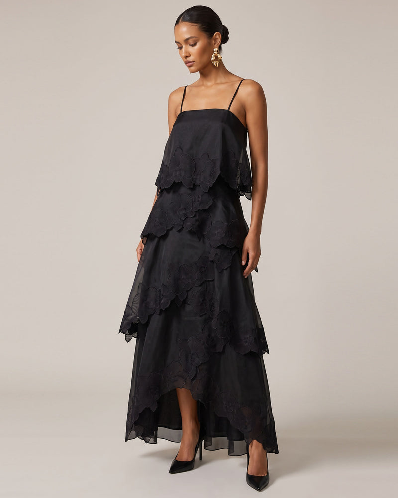 Orchid Embroidered Layered Maxi Dress - Black