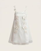 Orchid-Embellished Spaghetti Strap Mini Dress - White