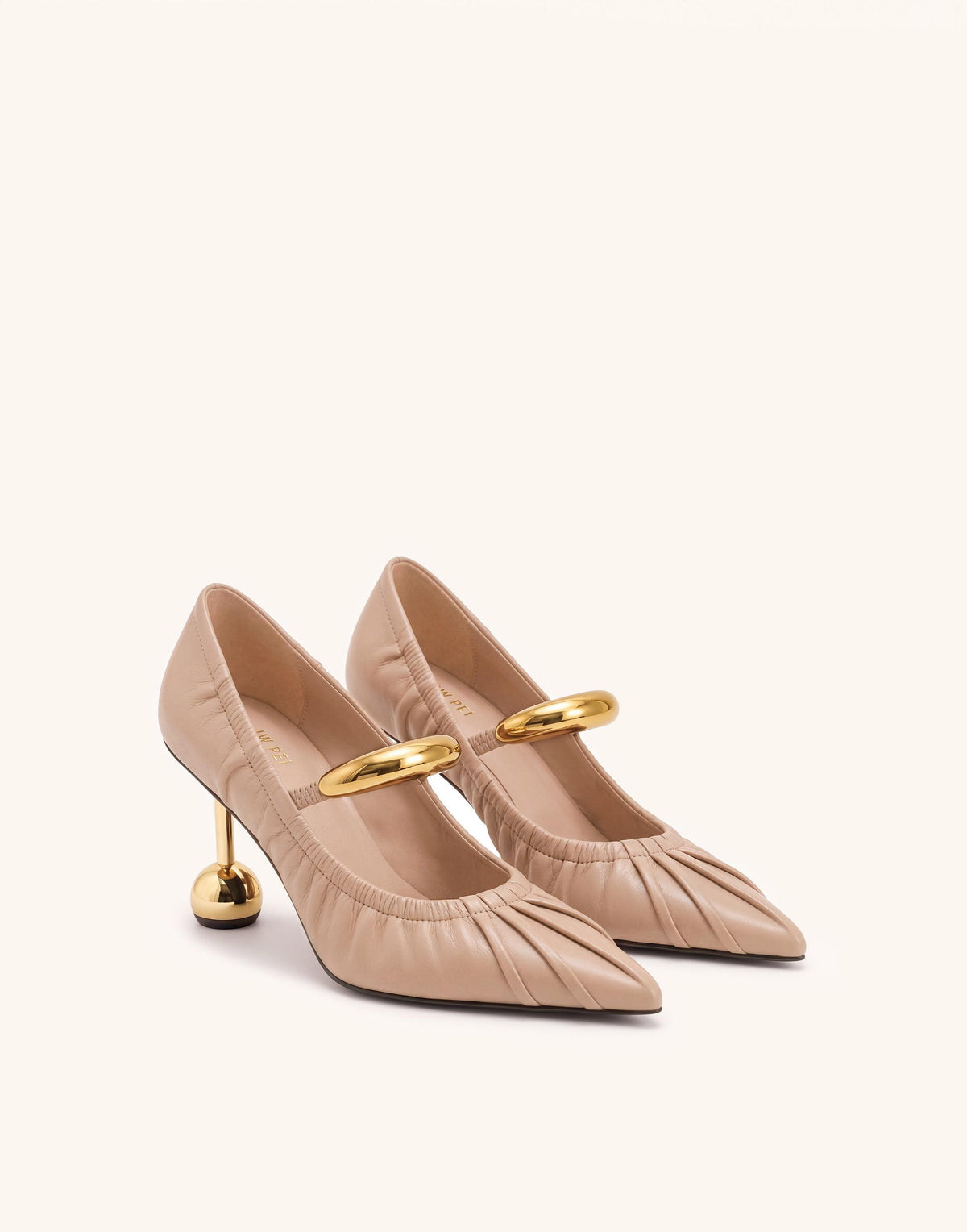 Helena Pierced Ruched Pointed-Toe Pumps - Nude